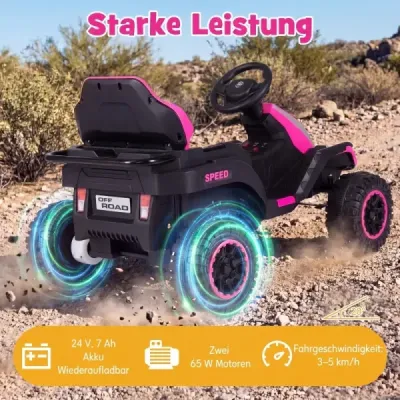 24V elektrický traktor pro děti od 3 let, dětský traktor s dálkovým ovládáním 2,4 GHz, růžový