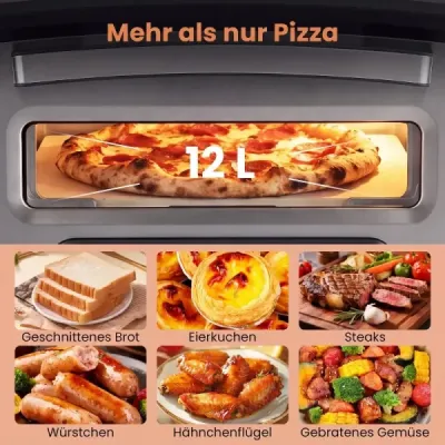 Elektrická pec na pizzu s výkonem 1700 W pro pizzy o průměru 30 cm, přístroj na pizzu s 8 programy a dotykovým displejem