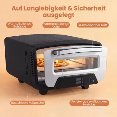 Elektrická pec na pizzu s výkonem 1700 W pro pizzy o průměru 30 cm, přístroj na pizzu s 8 programy a dotykovým displejem
