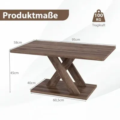 Konferenční stolek s dřevěným vzhledem a širokou deskou, nosnost až 100 kg, 95 x 58 x 45 cm, rustikálně hnědý