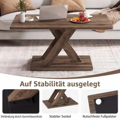 Konferenční stolek s dřevěným vzhledem a širokou deskou, nosnost až 100 kg, 95 x 58 x 45 cm, rustikálně hnědý