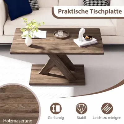 Konferenční stolek s dřevěným vzhledem a širokou deskou, nosnost až 100 kg, 95 x 58 x 45 cm, rustikálně hnědý