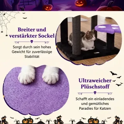 144 cm gotický kočičí strom se škrabadly, pelíškem a kočičí jeskyní, černý + fialový
