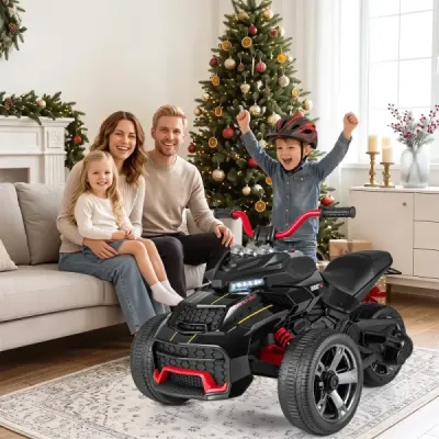 Dětská elektrická čtyřkolka 12V, Dětská čtyřkolka s rychlostí 3-7 km/h, 111 x 72 x 64 cm, Černá