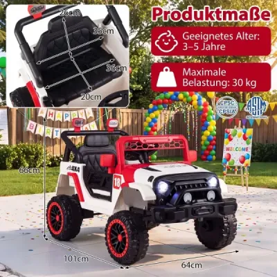 Dětské elektrické autíčko 12V, dětské autíčko se 2 jízdními režimy a dálkovým ovládáním, nosnost 60 kg, červené