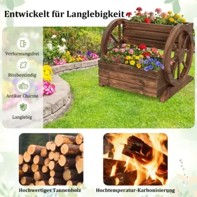 Dvoupatrový dřevěný květináč, rustikální dřevěný květináč s drenážními otvory, kávový