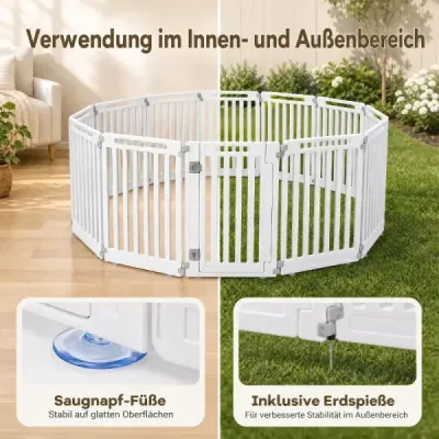 Skládací ohrádka/ohrada pro štěňata z HDPE s 12 panely a uzamykatelnými dvířky, bílá