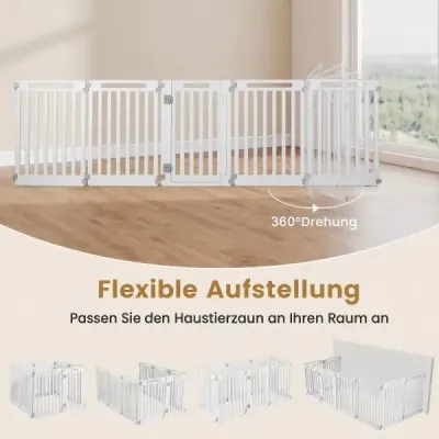Skládací ohrádka/ohrada pro štěňata z HDPE s 8 panely a uzamykatelnými dvířky, bílá