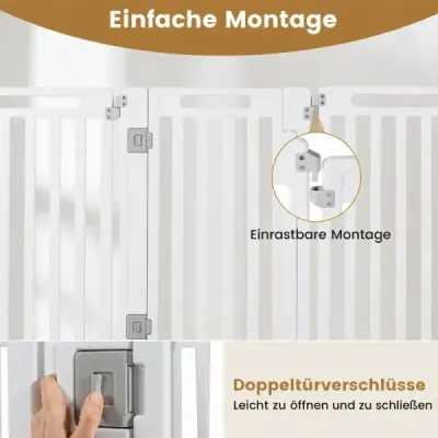 Skládací ohrádka/ohrada pro štěňata z HDPE s 8 panely a uzamykatelnými dvířky, bílá
