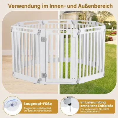 Skládací ohrádka/ohrada pro štěňata z HDPE s 8 panely a uzamykatelnými dvířky, bílá