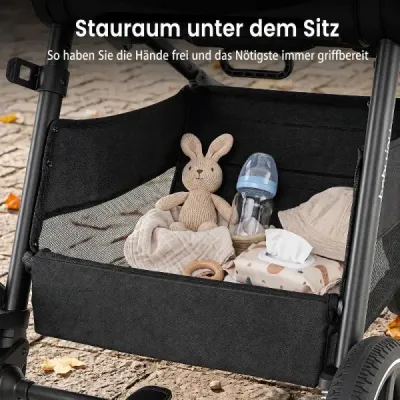 Skládací kočárek s otočným sedadlem, nastavitelnou opěrkou zad a opěrkou nohou, šedý