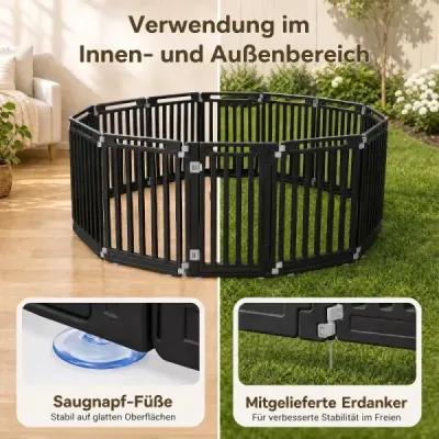 Skládací ohrádka/ohrada pro štěňata z HDPE s 12 panely a uzamykatelnými dvířky, černá
