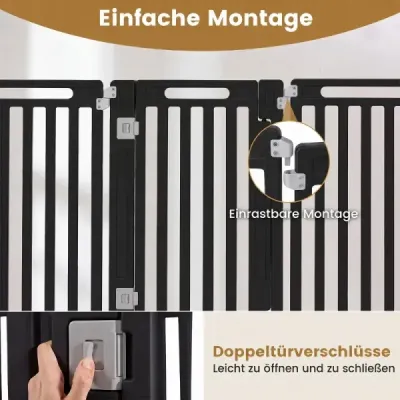 Skládací ohrádka/ohrada pro štěňata z HDPE s 8 panely a uzamykatelnými dvířky, černá