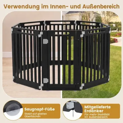 Skládací ohrádka/ohrada pro štěňata z HDPE s 8 panely a uzamykatelnými dvířky, černá