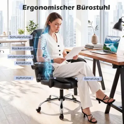 Ergonomická manažerská židle s kolečky, nastavitelná výška sedáku, opěradlo a polstrované područky, černá