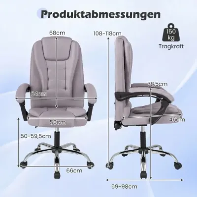 Ergonomická manažerská židle s kolečky, nastavitelná výška sedáku, opěradlo a polstrované područky, šedá