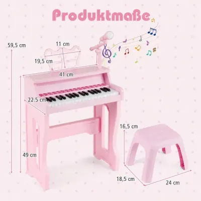 37klávesové dětské elektronické piano se stoličkou, růžové