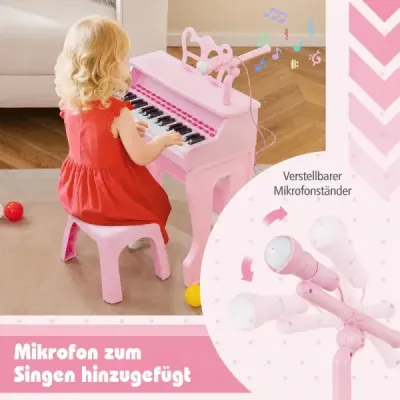 37klávesové dětské elektronické piano se stoličkou, růžové