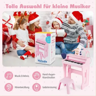 37klávesové dětské elektronické piano se stoličkou, růžové