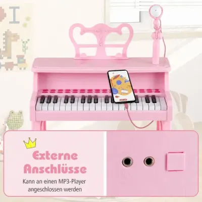 37klávesové dětské elektronické piano se stoličkou, růžové