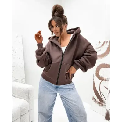 Teplá mikina oversize s kapucí, čokoládová MODA821112