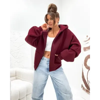 Teplá oversize mikina s kapucí, bordová MODA821112