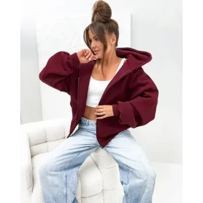 Teplá oversize mikina s kapucí, bordová MODA821112
