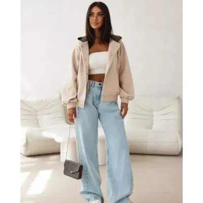 Dámská bunda z flísu, béžová MODA105