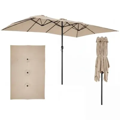 Dvojitý slunečník 430 x 276 x 260 cm – extra velký zahradní slunečník s 12 žebry, bez stojanu, hnědý