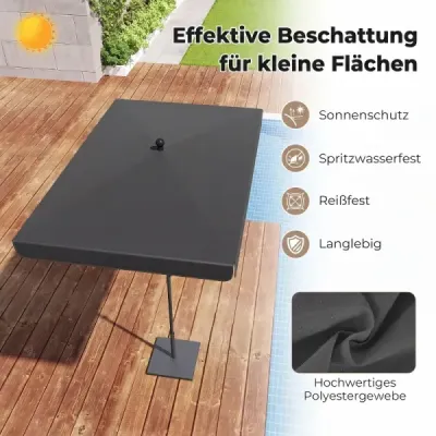 Slunečník 200 x 130 cm Obdélníkový balkonový slunečník s úhlem sklonu 30° Sklopný zahradní slunečník Šedý