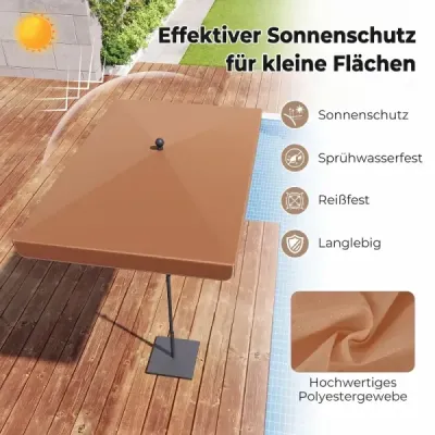 Slunečník 200 x 130 cm Obdélníkový balkonový slunečník s úhlem sklonu 30° Sklopný zahradní slunečník, hnědý