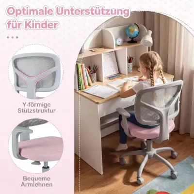 Ergonomická dětská židle k psacímu stolu s nastavitelnou výškou a samozamykacími kolečky, růžová