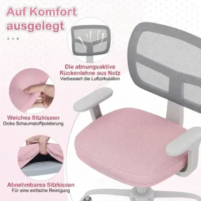 Ergonomická dětská židle k psacímu stolu s nastavitelnou výškou a samozamykacími kolečky, růžová