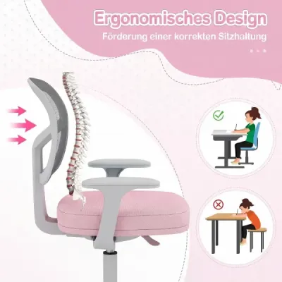 Ergonomická dětská židle k psacímu stolu s nastavitelnou výškou a samozamykacími kolečky, růžová