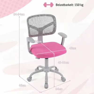 Ergonomická dětská židle k psacímu stolu s nastavitelnou výškou a samozamykacími kolečky, tmavě růžová