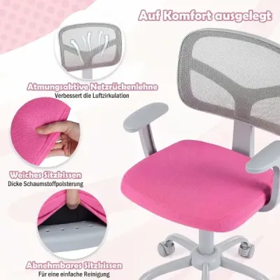 Ergonomická dětská židle k psacímu stolu s nastavitelnou výškou a samozamykacími kolečky, tmavě růžová