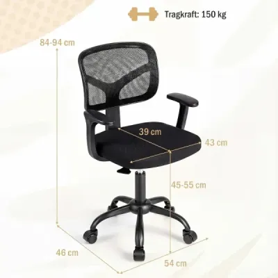 Ergonomická dětská kancelářská židle s nastavitelnou výškou a samozamykacími kolečky, černá