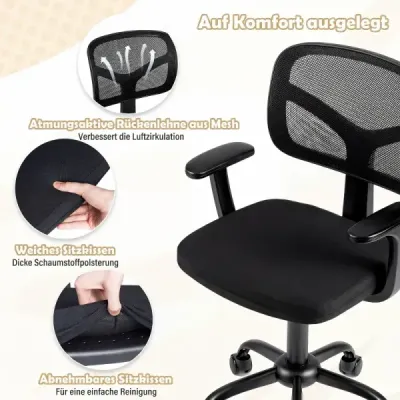 Ergonomická dětská kancelářská židle s nastavitelnou výškou a samozamykacími kolečky, černá