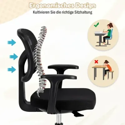 Ergonomická dětská kancelářská židle s nastavitelnou výškou a samozamykacími kolečky, černá