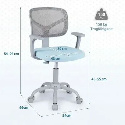 Ergonomická dětská židle k psacímu stolu s nastavitelnou výškou a samozamykacími kolečky, modrá