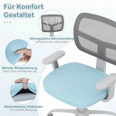 Ergonomická dětská židle k psacímu stolu s nastavitelnou výškou a samozamykacími kolečky, modrá