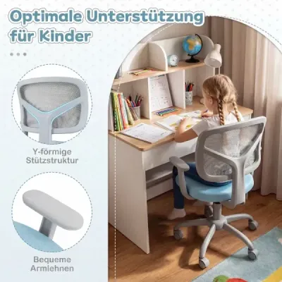 Ergonomická dětská židle k psacímu stolu s nastavitelnou výškou a samozamykacími kolečky, modrá