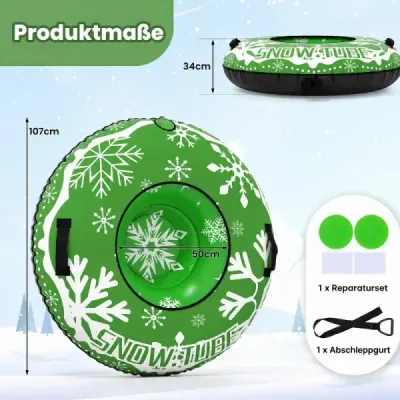 Nafukovací sněhová pneumatika s tažným lanem a úchyty Snowtube – nafukovací sáňky, zelené