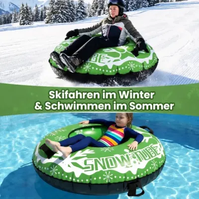 Nafukovací sněhová pneumatika s tažným lanem a úchyty Snowtube – nafukovací sáňky, zelené