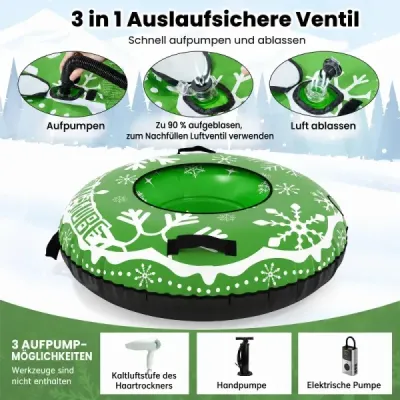 Nafukovací sněhová pneumatika s tažným lanem a úchyty Snowtube – nafukovací sáňky, zelené