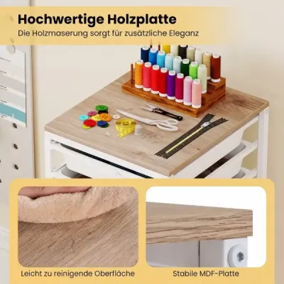 Vozík s 10 stohovatelnými zásuvkami a úchyty – pojízdný kontejner 37 x 32,5 x 85 cm, bílý