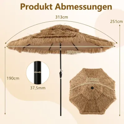 Slunečník Hawaii 300 cm se solárním LED osvětlením a dvojitou stříškou nature+black