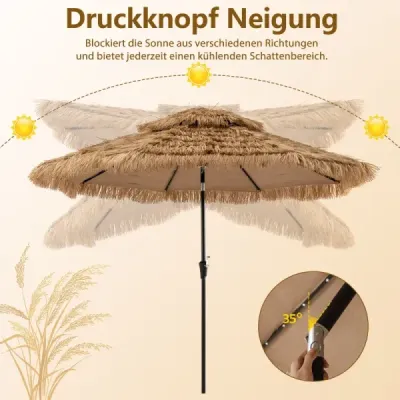 Slunečník Hawaii 300 cm se solárním LED osvětlením a dvojitou stříškou nature+black