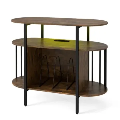Stojan na gramofon s nastavitelným LED osvětlením a nabíjecí stanicí 90 x 40 x 76,5 cm Rustikálně hnědý