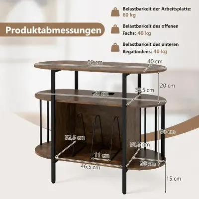 Stojan na gramofon s nastavitelným LED osvětlením a nabíjecí stanicí 90 x 40 x 76,5 cm Rustikálně hnědý